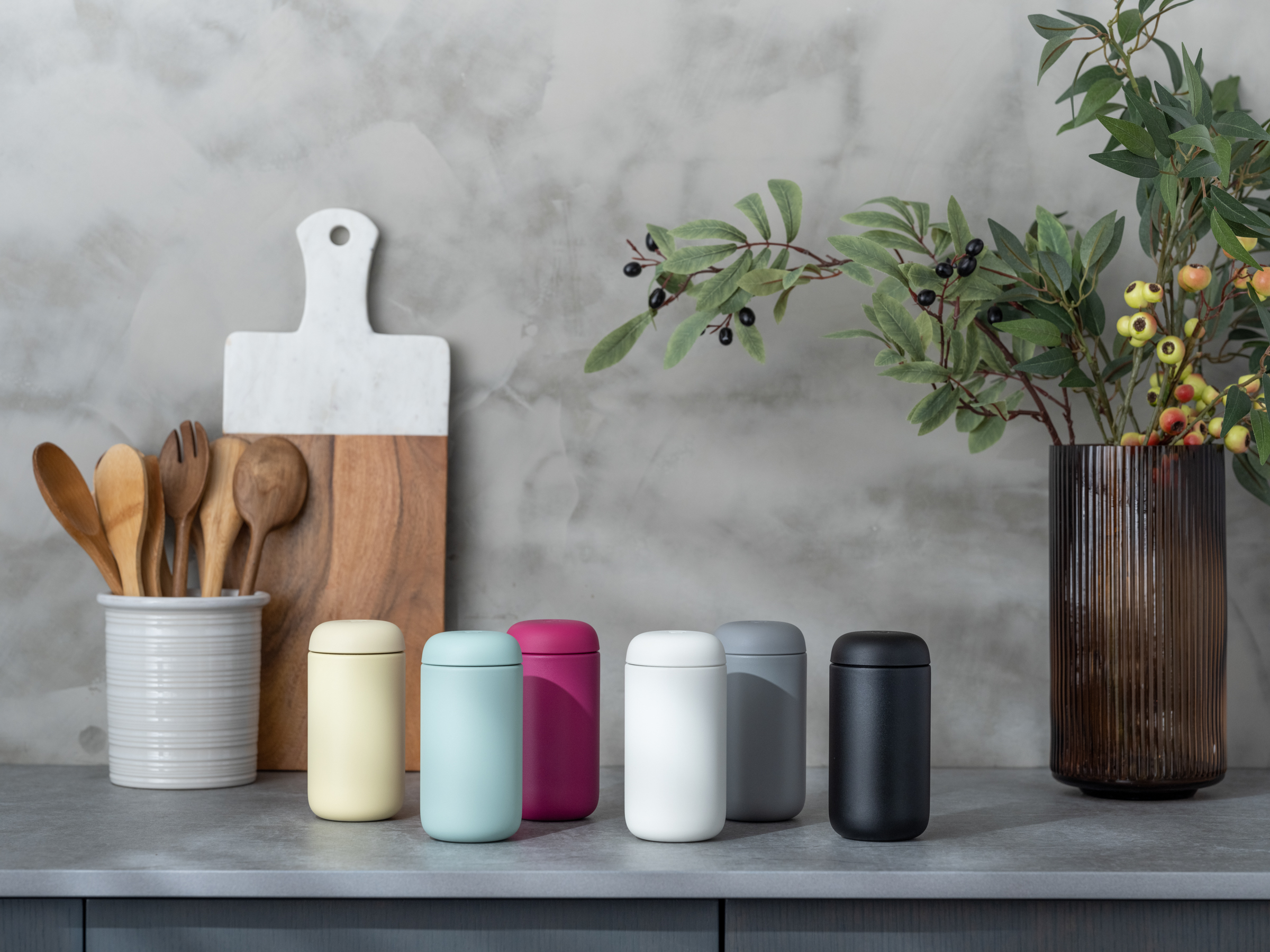 Carter Move Mugs on Kitchen Counter