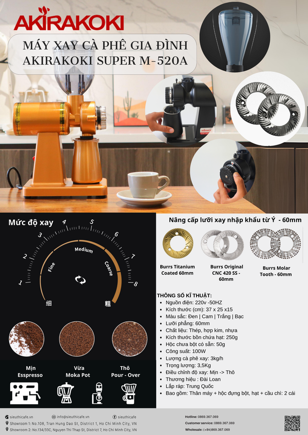 Máy Xay Cà Phê Akirakoki Grinder Super M-520A - Ưu Đãi Giảm 10%