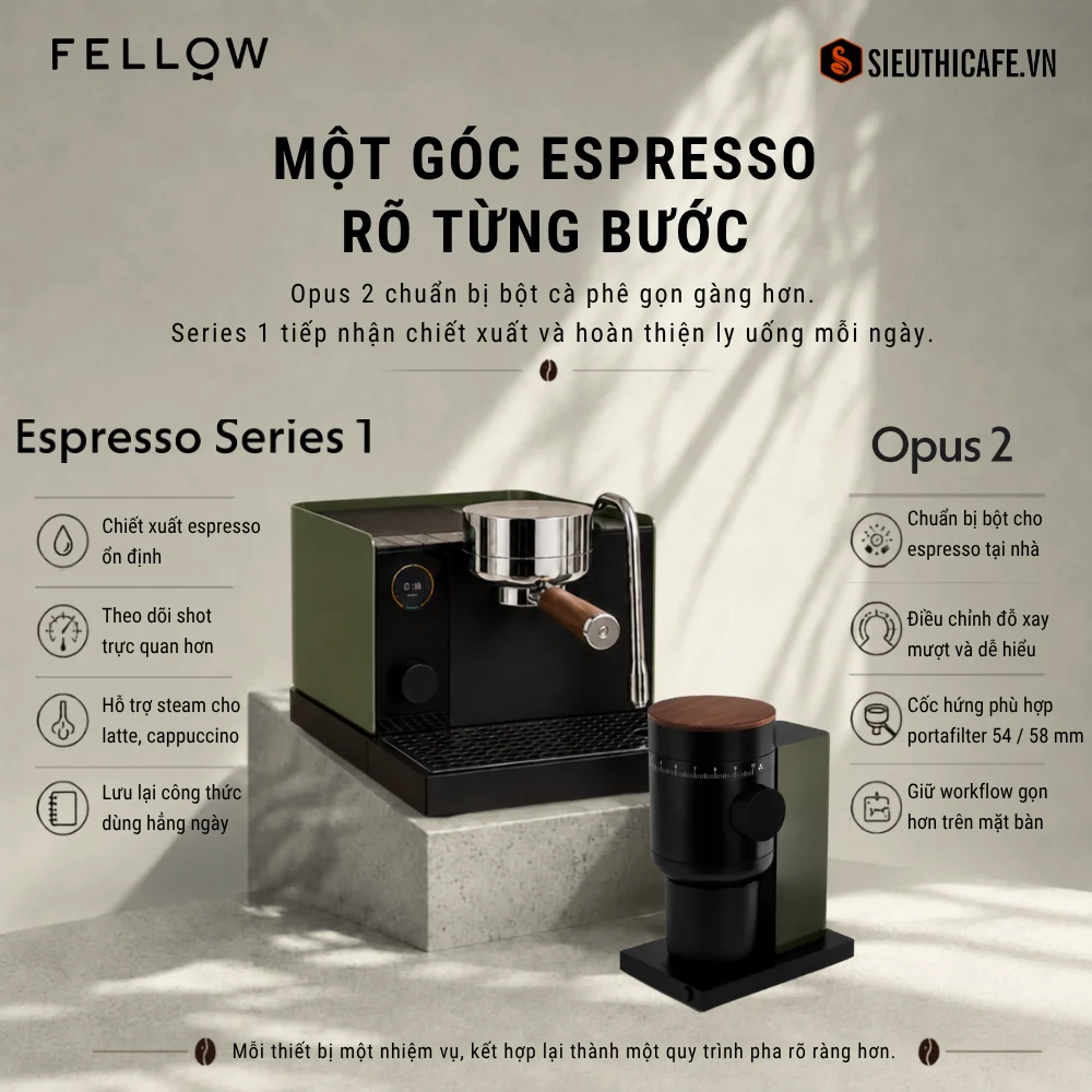 Phân vai giữa Fellow Espresso Series 1 và Opus 2 trong workflow espresso