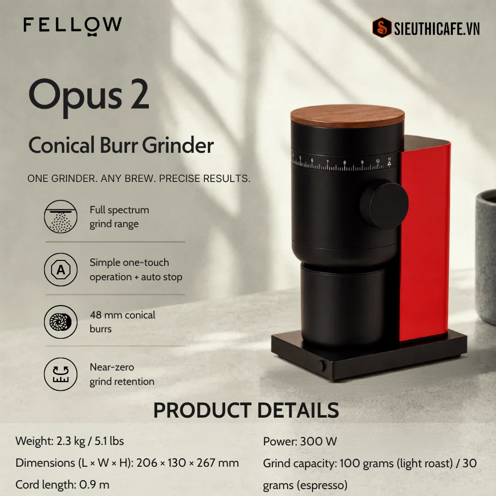Thông số kỹ thuật máy xay Fellow Opus 2 Conical Burr Grinder