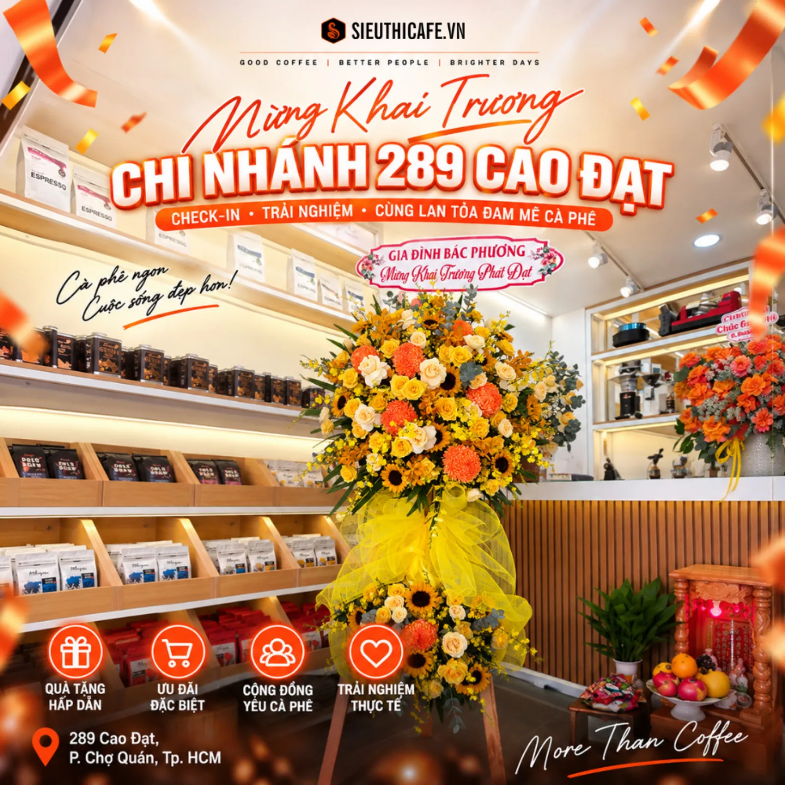 Banner khai trương Siêu Thị Cà Phê chi nhánh 289 Cao Đạt, Quận 5, TP.HCM