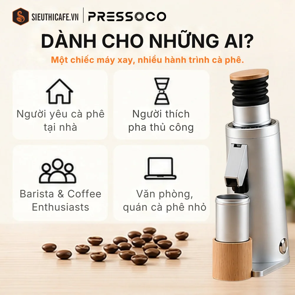 Pressoco DF64V Gen 3 phù hợp với người pha tại nhà, barista và quán cà phê nhỏ